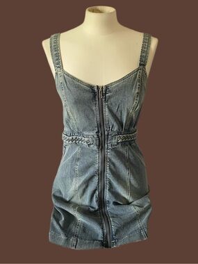 Mustard Seed Faded Blue Denim Zip-Front Mini Dress